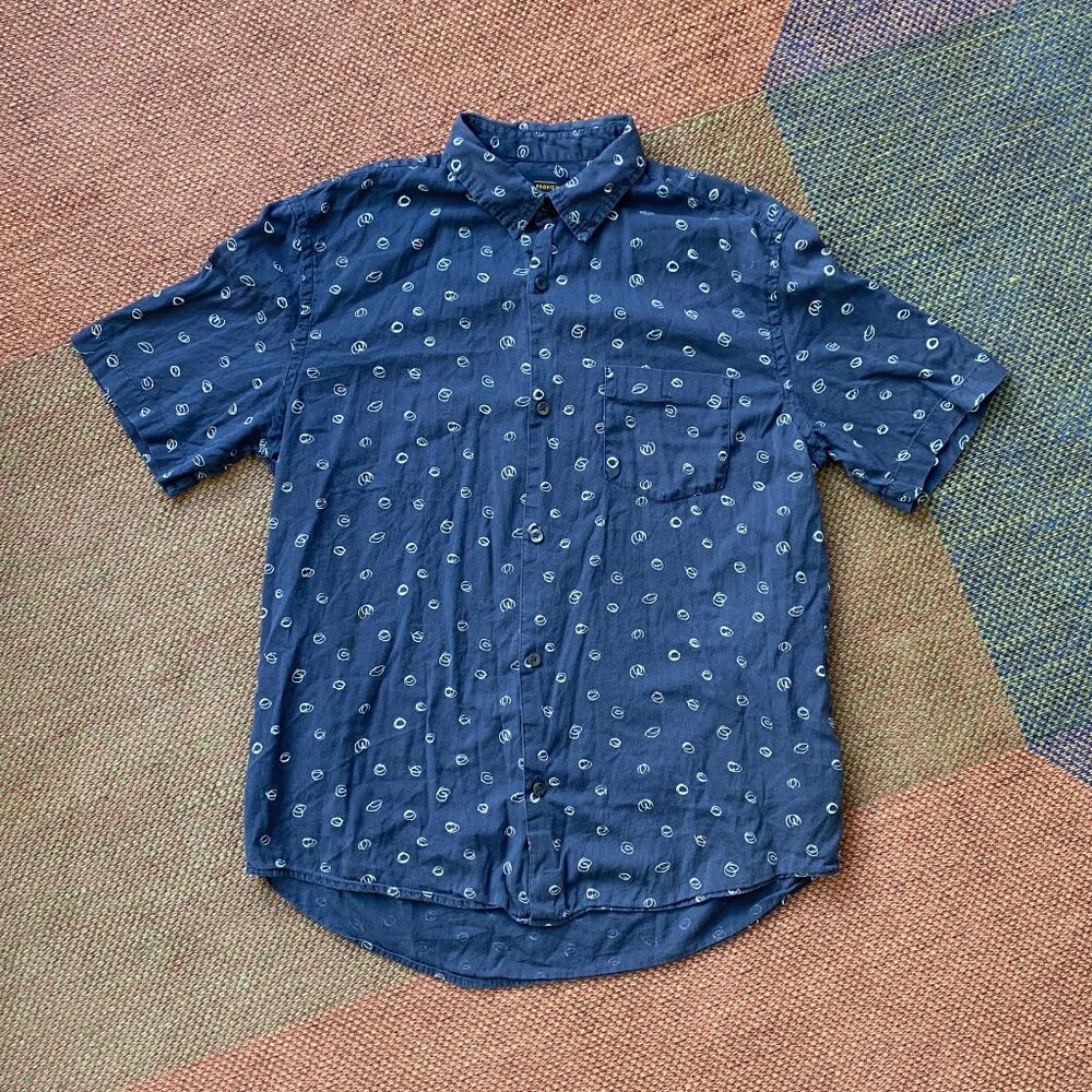 CPO Provisions Shipman Supply Navy Blue Squiggle Short Sleeve Shirt - Mens Small